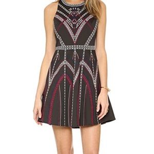 Parker Garnet Embroidered Fit Flare Dress Black